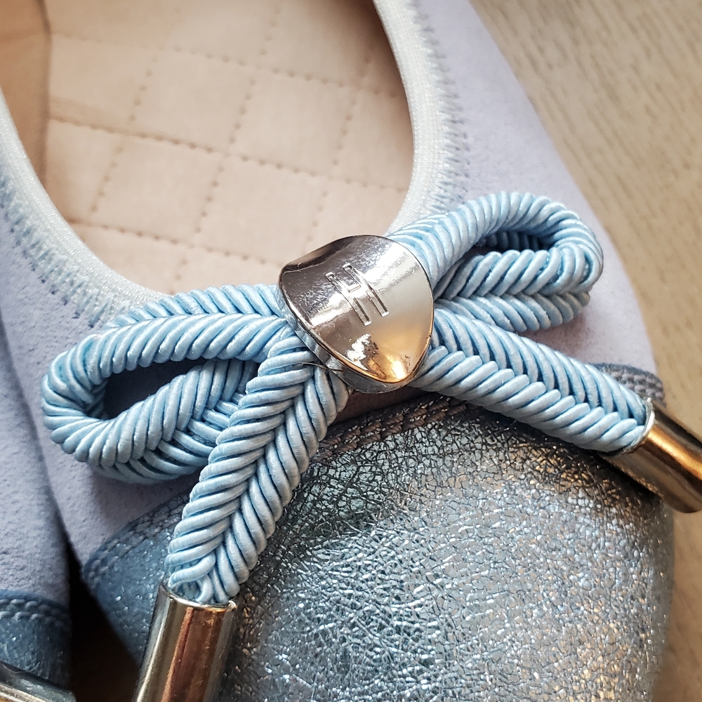 Ballerina Leather Flats - Suede, Periwinkle Blue With Silver Bow - Made In Spain - Picture 4 of 15